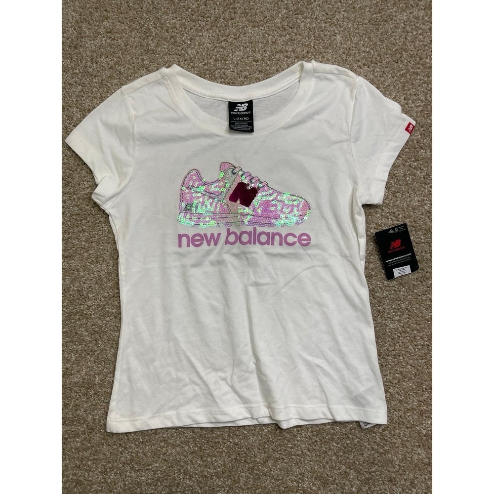 New Balance Shirt Girls White‎ Size L(14-16) Short Elevé